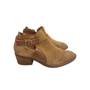 Born Carin Women's Size 9.5M Brown Suede Buckle Western Ankle Booties Shoes